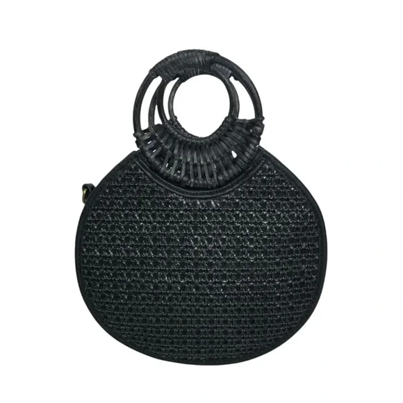 ANTHROPOLOGIE Womens Marianne Black Woven Crossbody Circle Bag - Picture 2 of 12